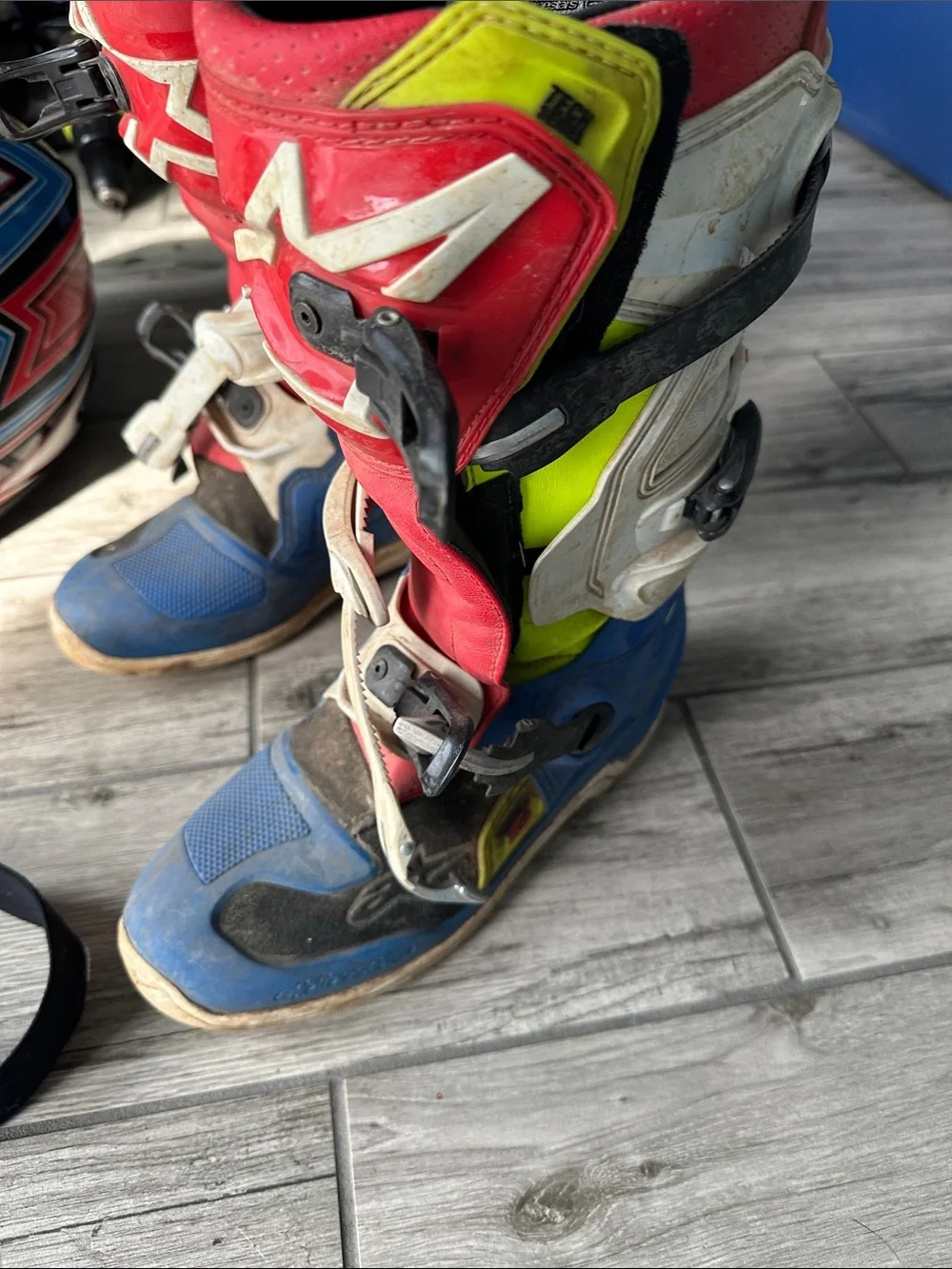 Youth Red and Blue Motocross Boots with Reinforced Support